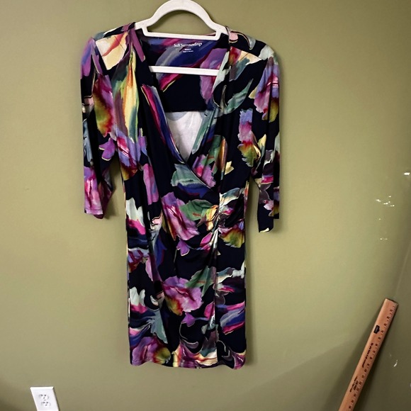 Soft Surroundings Floral Print Wrap Dress 3/4 Sleeve‎ Jersey Stretch Sz M - Picture 7 of 10